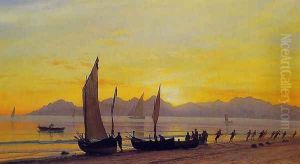 Boats Ashore At Sunset