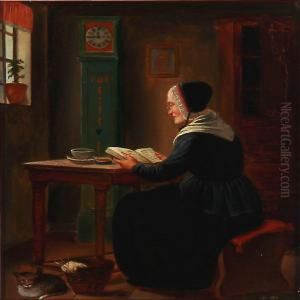 An Elderly Woman Reading By The Window