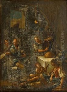 Joueur De Cornemuse Dans Une Cuisine Animee De Personnages.