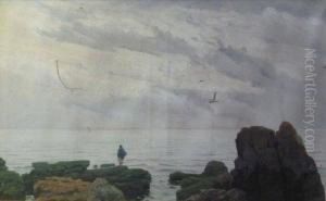 Chilean Coastal View With Figure by Alberto Valenzuela Llanos