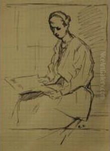 Woman Seated Reading by Adolphe Pierre Valette