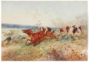 Chiens Et Cerf by Rene Valette