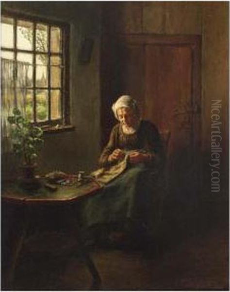 Woman Knitting In An Interior - view 1