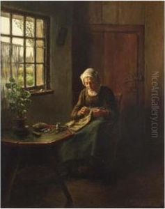 Woman Knitting In An Interior
