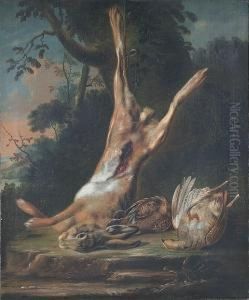 Still Life - Dead Hare And Game In A Landscape by Dirk Valkenburg