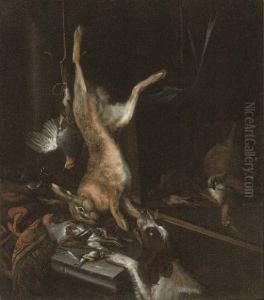 A Game Still Life With A Spaniel by Dirk Valkenburg