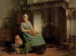Peeling Potatoes In A Dutch Interior by Hendrik Valkenburg