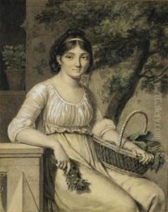 Portrait De Femme Assise Tenant Un Panier Rempli De Feuillages by Jeanne-Louise Vallain