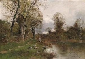 Angler By The Stream by Etienne Maxime Vallee