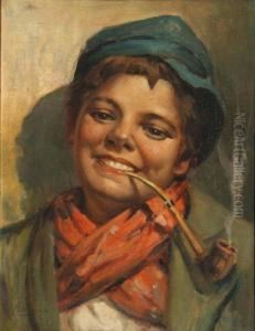 Portrait Of A Boy Smoking A Pipe