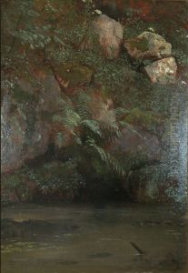 Ferns And Rocks On An Embankment by Albert Bierstadt