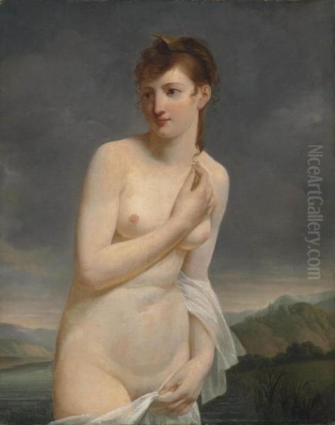 A Female Bather, In An Extensive River Landscape - view 1