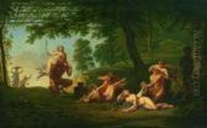 Nymphes Et Satyres Sur Sa Toile D'origine, Agrandie Dans La Partie Superieure. by Jacques Antoine Vallin