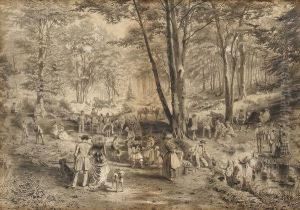Foret De Fontainebleau, Un Dejeuner D'artistes Dans Les Fosses Rouges by Alphonse Vallot