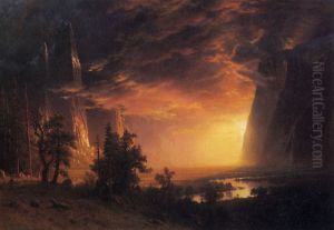 Sunset In The Yosemite Valley by Albert Bierstadt