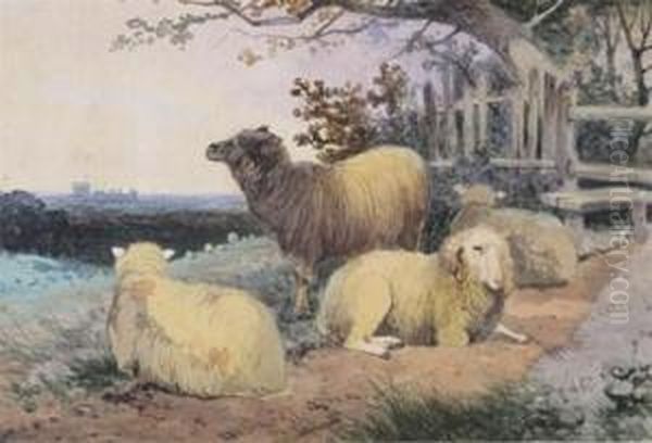 Sheep By A Stile, Windsor Castle Beyond - view 1