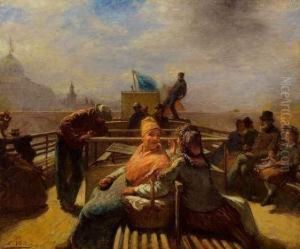 Bateaux Remontant La Tamise by Edmond Eugene Valton