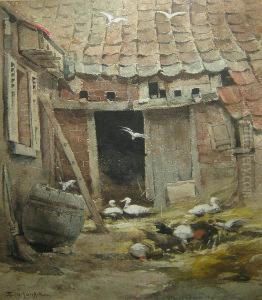 Kippen En Eenden Op Het Erf. by Florimond Van Acker