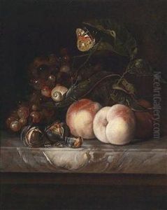 A Still Life With Fruit With A Butterfly And A Snail by Willem Van Aelst