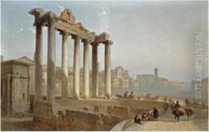 Figures Near The Temple Of Saturn On The Forum Romanum, Rome by Graaf Bylandt Alfred Edouard Van Agenor