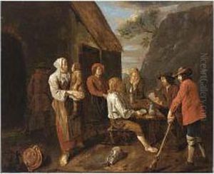 Peasants Drinking And Playing Cards Near An Inn