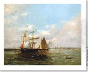 The Antwerproadstead With Yacht. Canvas. Signed J.van Aken by Jan Van Aken