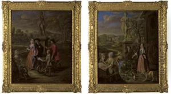 A Vegetable Seller And His Son Offering Wares To A Lady And Acleric By A Statue Of Bacchus - view 1