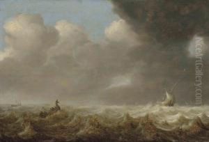 Fishing Boats In Rough Seas by Hendrik van Anthonissen