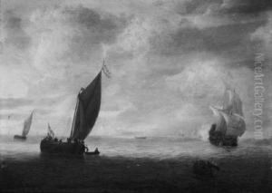 A Galleon Announcing Her Arrival With A Salute, Offshore