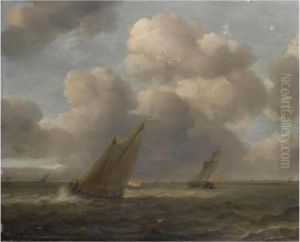 A Seascape With Small Dutch Vessels In A Stiff Breeze
