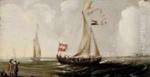 Marine Avec L'arrivee Du Voilier by Aert Anthonisz