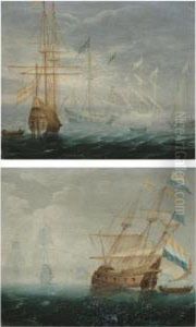 Dutch And Spanish Ships On Calm Seas by Aert Anthonisz