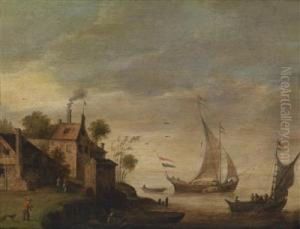 Sailing Boats Off A Coast by Thomas Van Apshoven