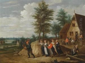 A Landscape With A Musician Followed Byseveral Women by Thomas Van Apshoven