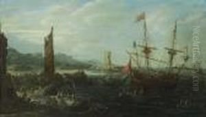 A Coastal Capriccio Scene With Numerousfigures In The Foreground