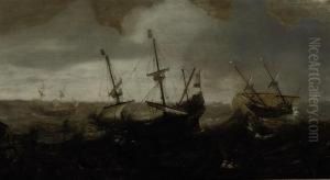 A Whaling Expedition In A Rough Sea by Andries Van Eertvelt