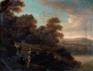 Promeneurs Dans Un Paysage De Riviere by Pieter Jansz. van Asch