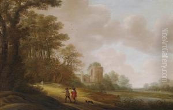 A Wanderer On A Woodland Path Before Theruins Of A Church - view 1