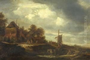 Dorflandschaft Mitwindmuhle Und Pferdekarren