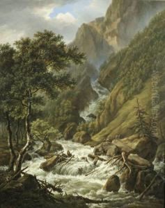 Gebirgslandschaft Mit Wasserfall by Henri Van Assche
