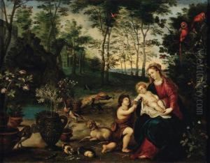 Vierge A L'enfant, 
Saint Jeana Leurs Cotes, 
Dans Un Paysage