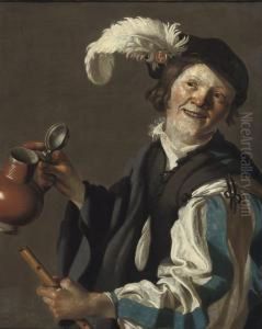 A Boy Holding A Flute And Jug
