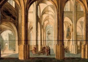 A Church Interior With Alexander The Great Cutting The Gordian Knot by Hans Juriaensz. Van Baden