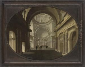 The Interior Of Il Gesu, Rome, With Elegant Figures Conversing by Hans Juriaensz. Van Baden