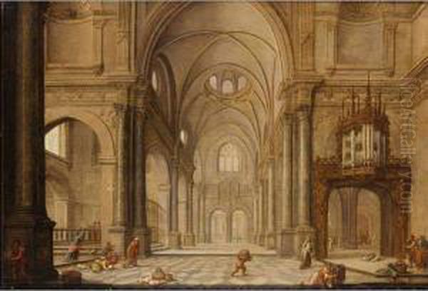 A Church Interior With Christ Driving The Moneychangers From The Temple - view 1