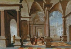 Interno Di Palazzo Con Un Sovrano Incoronato E Altre Figure