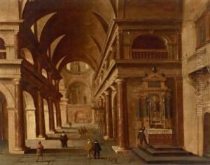 Interno Di Chiesa Barocca Con Figure by Jan J. Van Baden