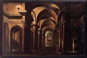 A Candlelit Church Interior by Jan J. Van Baden