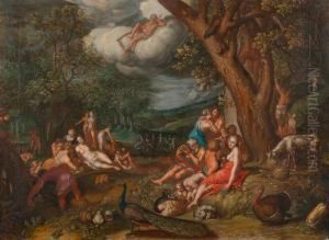 Mythologische Szene. Aurea Aetas. by Hendrik van Balen