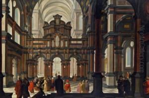 Interieur Einer Renaissancekirche Mit "darbringung Im Tempel"
